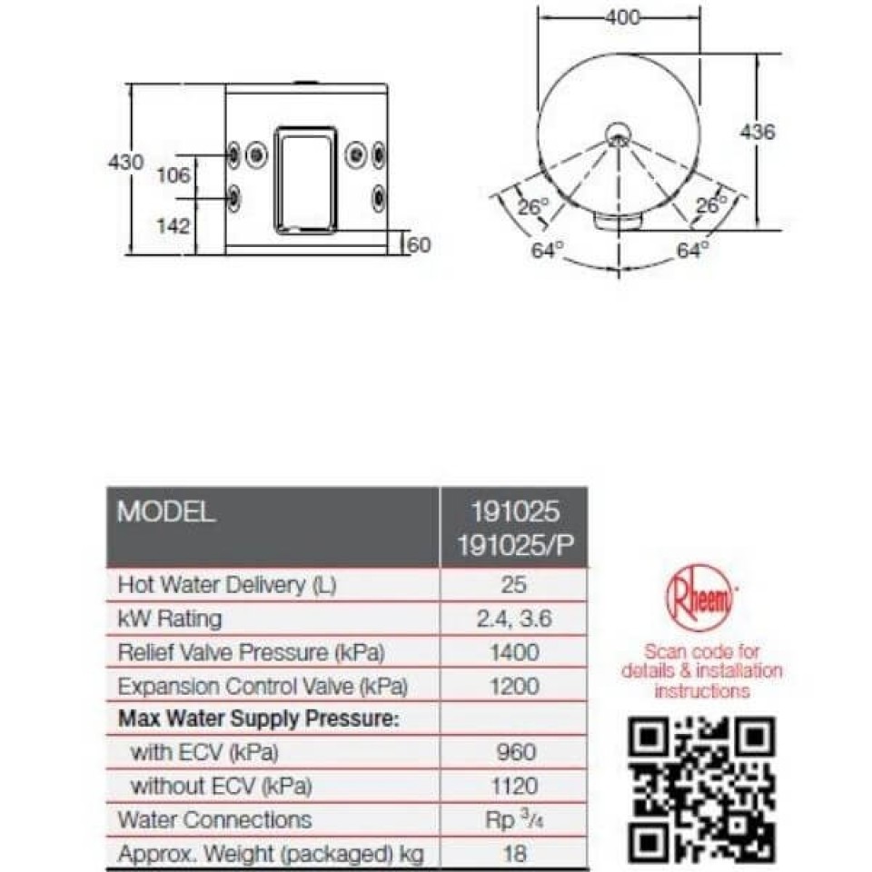 Rheem 25 Litre Electric Plug In Hot Water Plumbingsales 