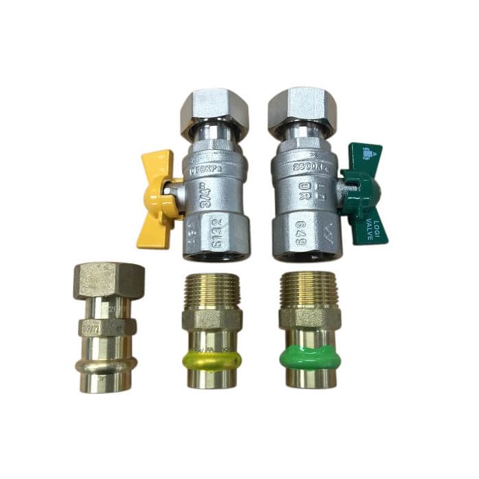 20mm Copper Press Swivel Nut Ball Valve Kit Gas & Water