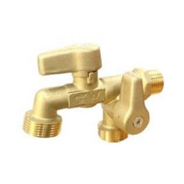 15mm Male Dual Outlet Hose Bib Cock Brass 1/4 Turn WaterMark