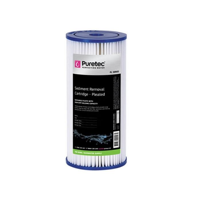 Puretec PL20MP1 Pleated Sediment Water Filter Cartridge 4.5" x 10" 20 Micron