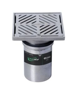 150mm Square Floor Waste Grate & Removable Strainer 304 Stainless 100mm Outlet FW-150BS-304