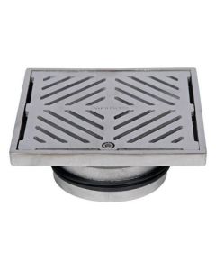 150mm Square Floor Waste Hinged Grate 316 Stainless Steel 100mm Outlet FW-150S-316
