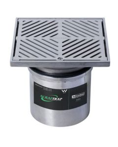 200mm Square Floor Grate Heel Proof & Strainer 304 Stainless 150mm Outlet FW-200BS-150-304 