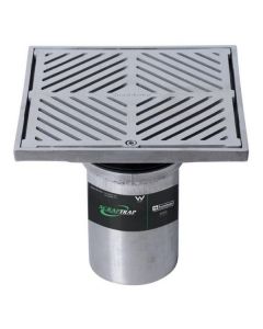 200mm Square Floor Waste Grate & Removable Strainer 316 Stainless 100mm Outlet FW-200BSM-316