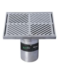 250mm Square Floor Grate Heel Proof & Strainer 316 Stainless 100mm Outlet FW-250BS-316 