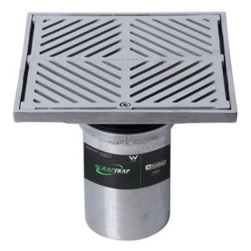 200mm Square Floor Grate Heel Proof & Strainer 304 Stainless 100mm Outlet FW-200BSM-304