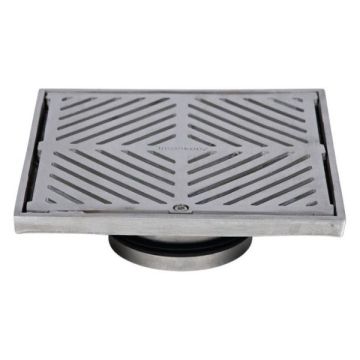 200mm Square Floor Grate Heel Proof 316 Stainless 100mm Outlet FW-200S-316