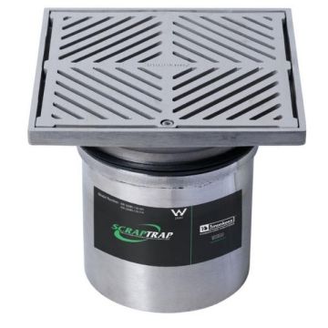 250mm Square Floor Grate Heel Proof & Strainer 304 Stainless 150mm Outlet FW-250BS-150-304