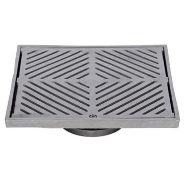 250mm Square Floor Grate Heel Proof 316 Stainless 100mm Outlet FW-250S-316 