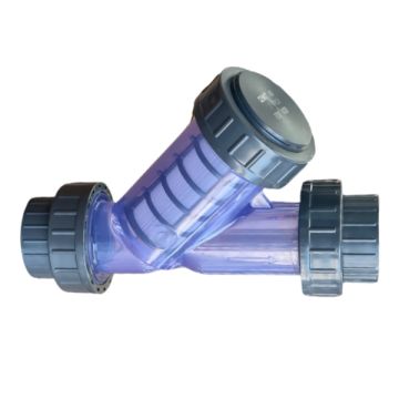 50mm PVC Y Filter Strainer Clear Double Union Solvent Weld TYF050