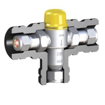 AVG 15mm 1/2" Standard Tempering Valve Yellow Cap Copper Olive TVA15C-LF