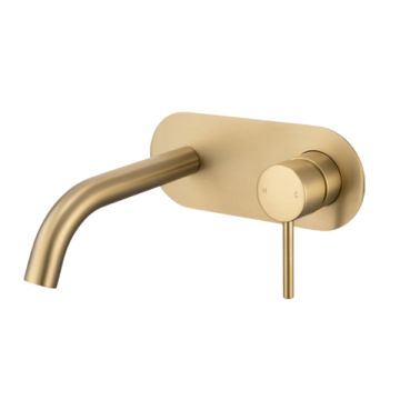 Cob & Pen Wall Basin Mixer With Spout And Plate Brushed Gold - Artline
