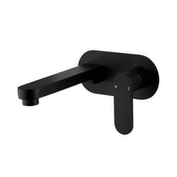 Cob & Pen Wall Basin Mixer With Spout And Plate Matte Black - Spectra