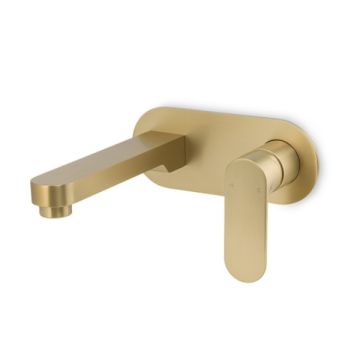 Cob & Pen Wall Basin Mixer With Spout And Plate Brushed Gold - Spectra