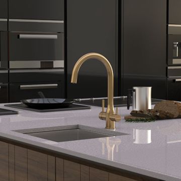 Puretec Tripla ELITE-10BG-LF Brushed Gold Satin 3-Way Water Filter Mixer Tap