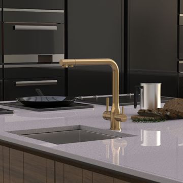 Puretec Tripla ELITE-20BG-LF Brushed Gold Satin 3-Way Water Filter Mixer Tap 
