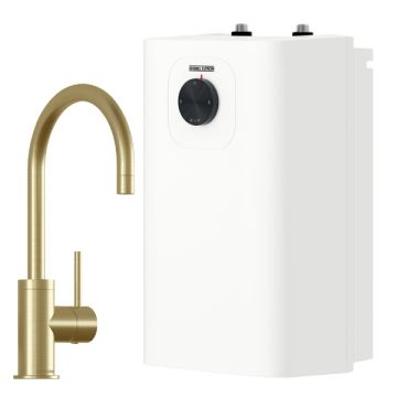 Stiebel Eltron SNU 10 Plus Brushed Gold Goose Neck Sink Mixer Hot Water Heater Open Vented 208195