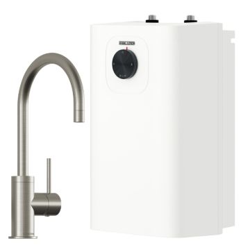 Stiebel Eltron SNU 10 Plus Brushed Nickel Goose Neck Sink Mixer Hot Water Heater Open Vented 208196