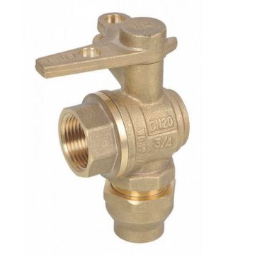 Water Meter Ball Valve Right Angle Lockable 20mm Female X 20C Flared 3/4" LF
