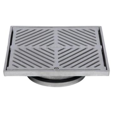 200mm Square Floor Grate Heel Proof 316 Stainless 150mm Outlet FW-200S-150-316