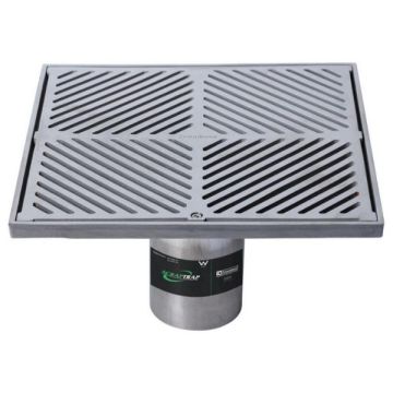 300mm Square Floor Waste Grate & Removable Strainer 316 Stainless 100mm Outlet FW-300BS-316