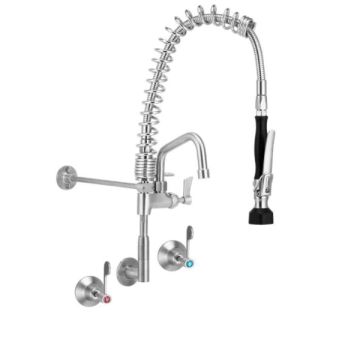 3Monkeez Cafe Wall Mount Pre Rinse Tap 6" Pot Filler & Spray With 1/4T Wall Stops T-3M53816-C