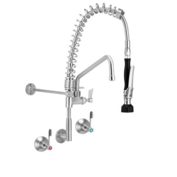 3Monkeez Cafe Wall Mount Pre Rinse Tap 12" Pot Filler & Spray With 1/4T Wall Stops T-3M53822-C