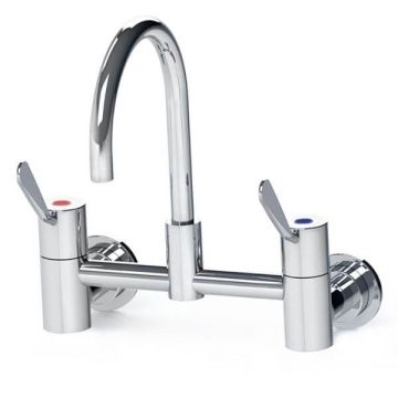 Gentec Cleanline 100mm Lever Wall Mount Exposed Set 165mm Curved Spout 4 Star 7.5L/Min CL10010