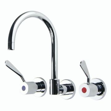 Gentec Cleanline 100mm Lever Wall Mount Sink Set 165mm Curved Spout 4 Star 7.5L/Min CL10035