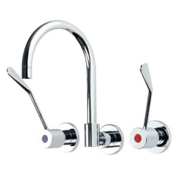 Gentec Cleanline 150mm Lever Wall Mount Sink Set 165mm Curved Spout 4 Star 7.5L/Min CL15035