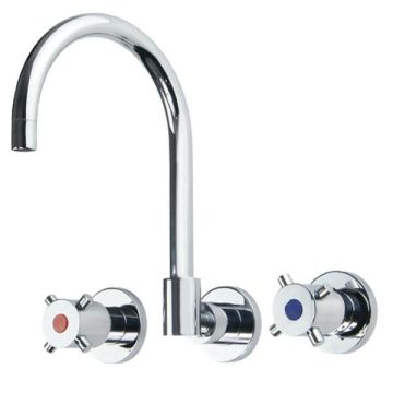 Gentec Cleanline Capstan Wall Mount Sink Set 165mm Curved Spout 4 Star 7.5L/Min CAP0035