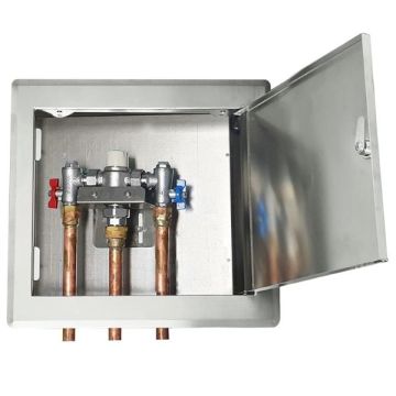Gentec Flomix MVS60153 Thermostatic Mixing Valve Hinged Lid Recessed Stainless Box 3 Hole 