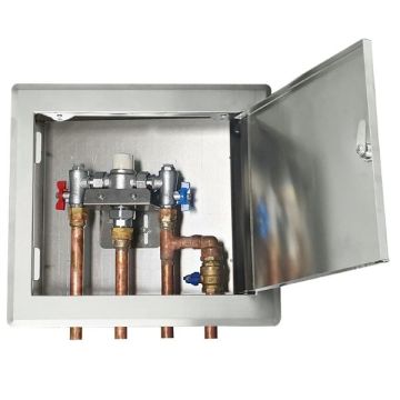 Gentec Flomix MVS60154 Thermostatic Mixing Valve Hinged Lid Recessed Stainless Box 4 Hole  