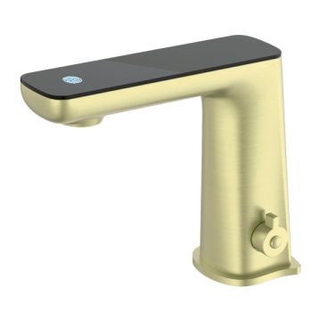 Nero Claudia Brushed Gold Hands Free Sensor Mixer Tap Black LED Panel NR222101BG Battery Power