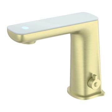 Nero Claudia Brushed Gold Hands Free Sensor Mixer Tap White LED Panel NR222102BG Battery Power