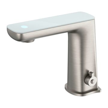 Nero Claudia Brushed Nickel Hands Free Sensor Mixer Tap White LED Panel NR222102BN Battery Power