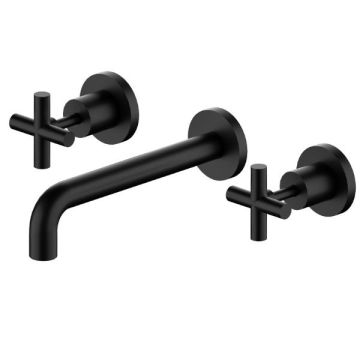 Nero X Plus Matte Black Wall Basin or Bath Set 215MM Spout NR201607AMB