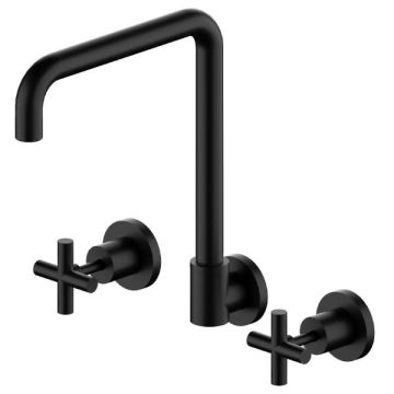 Nero X Plus Matte Black Wall Kitchen Laundry Set Swivel Spout NR201607MB