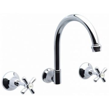 Whitehall Ezy Clean Wall Sink Set Goose Neck Outlet Ceramic Disc