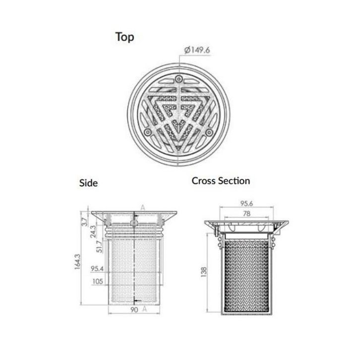 100mm Vinyl Floor Grate Removable Strainer Stainless Steel 304 FW-100VRBT