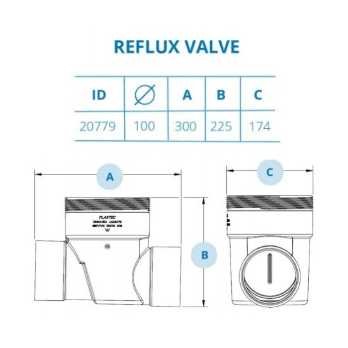 100mm PVC Reflux Non Return Valve Sewer & Stormwater Plastec 20779 