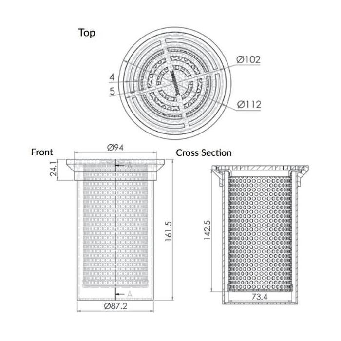 112mm Round Floor Grate Heel Proof & Strainer 316 Stainless 100mm Outlet FW-100BRL-316