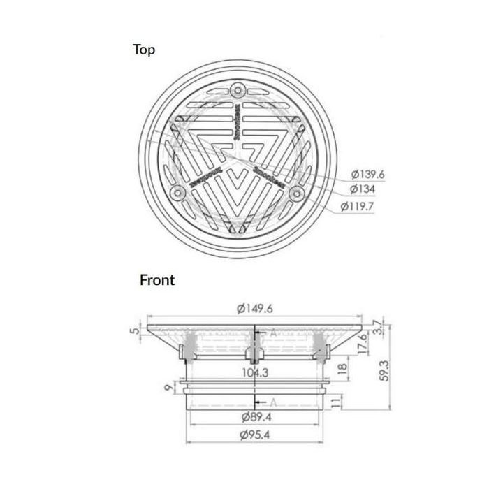 150mm Vinyl Floor Grate 316 Stainless Steel Suit 100mm Outlet FW-100VRT-316 