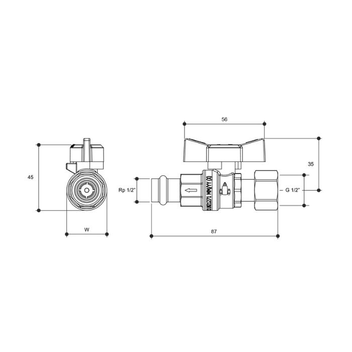 15mm Duo Valve Swivel Nut x Copper Press Logi WDF15SPF