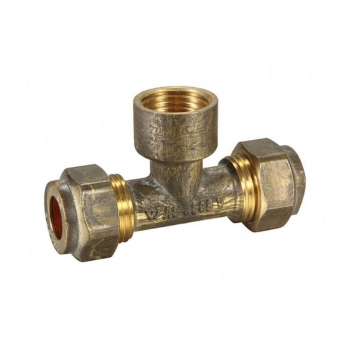 15C 1/2" X 15mm Female BSP Copper Olive Tee DUT Compression
