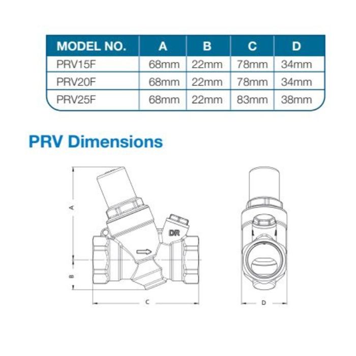 25mm Pressure Reduction Valve 500kPA Adjustable 1" BSP Female AVG PRV25F