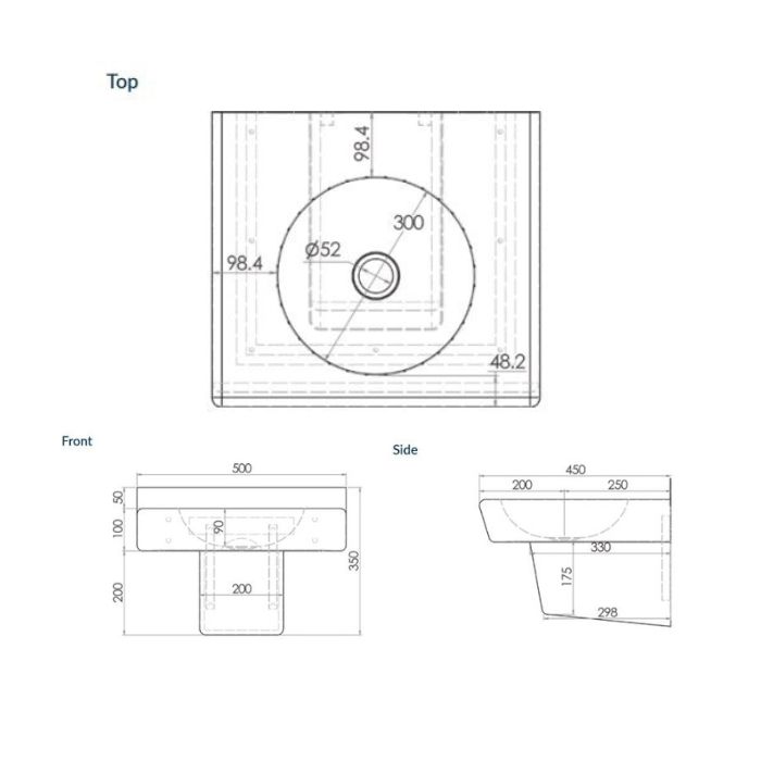 Disabled Care Wall Hand Basin Square 500 X 450 Stainless Steel HBD-S 