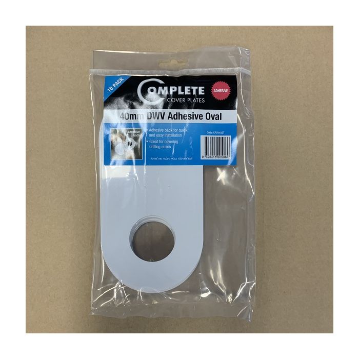 40mm Oval PVC White Cover Plate Self Adhesive Suit DWV 