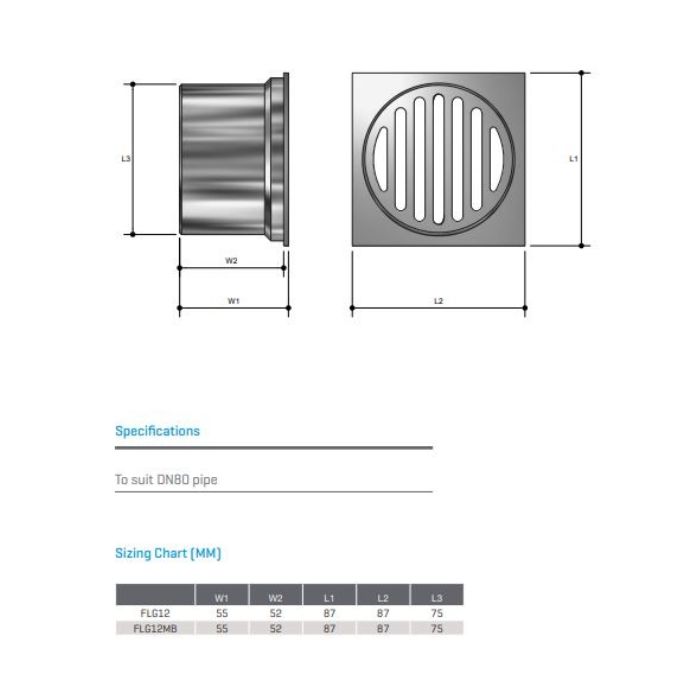 80mm Shower Floor Grate Chrome Square Drop In Suit Leak Control FLG12
