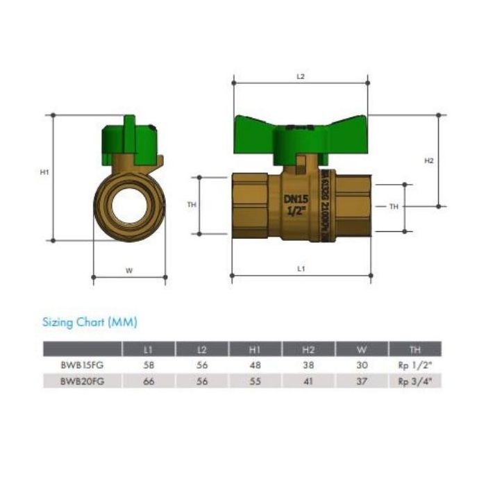 15mm Female Butterfly Handle Ball Valve Brass Gas Water Approved 1/2" BSP BWB15FG